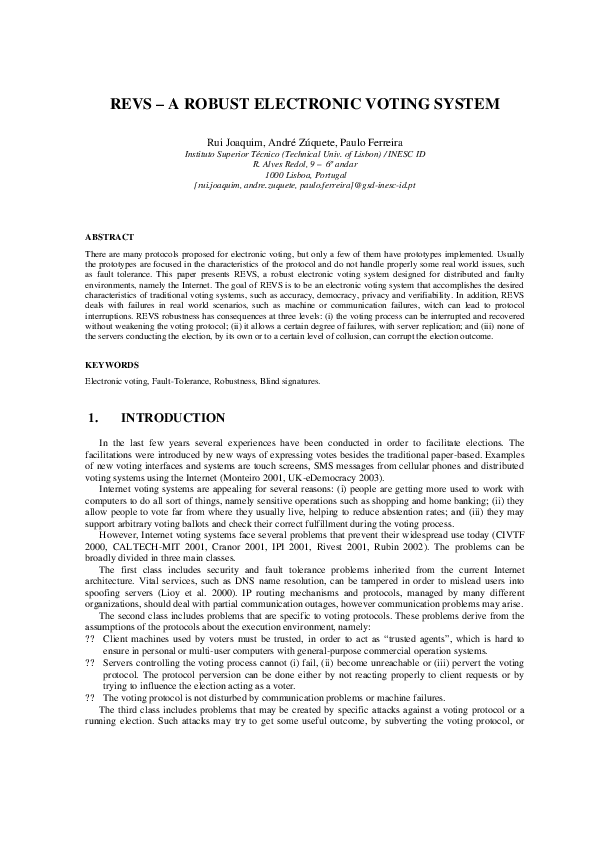 (PDF) Revs - a Robust Electronic Voting System
