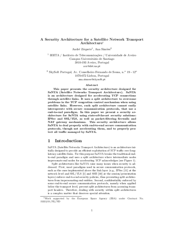 (PDF) A Security Architecture for a Satellite Network Transport ...