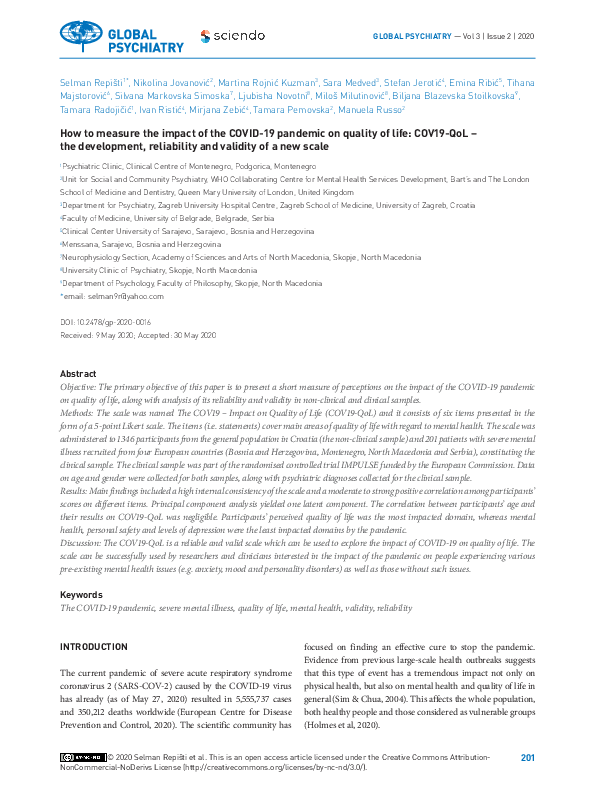 (PDF) HOW TO MEASURE THE IMPACT OF THE COVID-19 PANDEMIC ON QUALITY OF ...