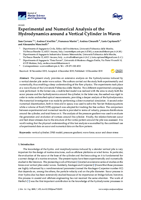 (PDF) Experimental and Numerical Analysis of the Hydrodynamics around a ...