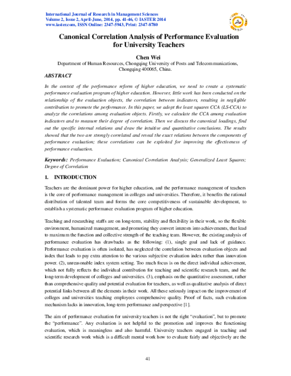 (PDF) Canonical Correlation Analysis of Performance Evaluation for ...