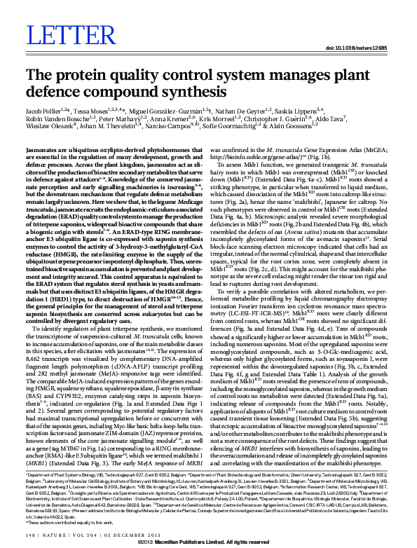 (PDF) The protein quality control system manages plant defence compound ...