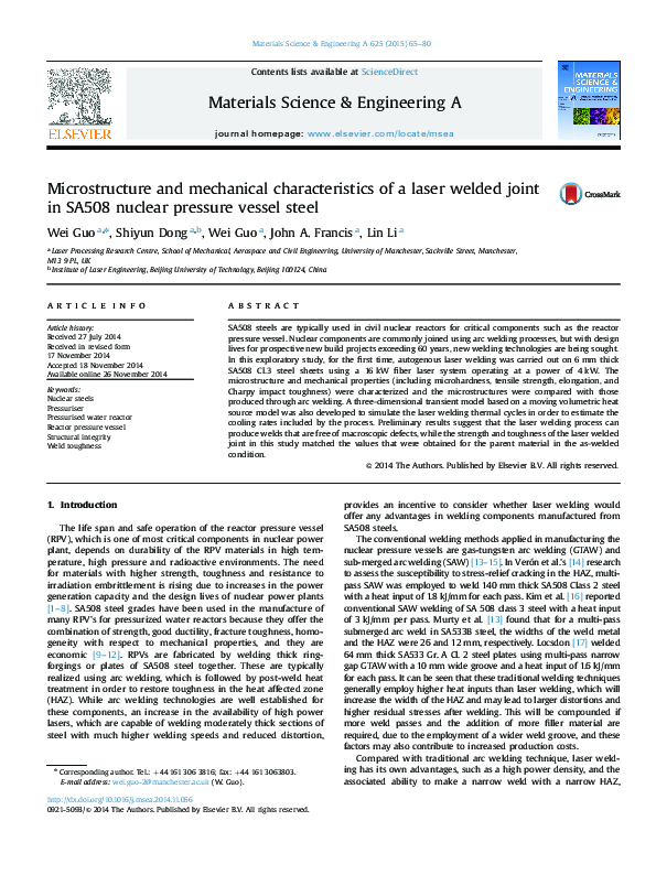 (PDF) Microstructure and mechanical characteristics of a laser welded ...
