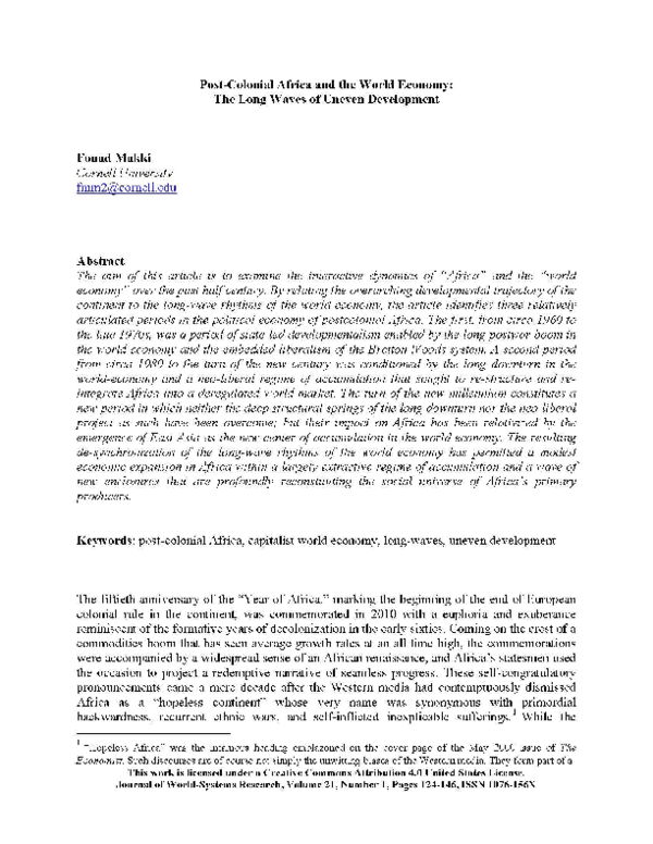 (PDF) Post-Colonial Africa and the World Economy: The Long Waves of ...
