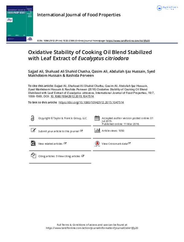 (PDF) Oxidative stability of cooking oil blend stabilized with leaf ...