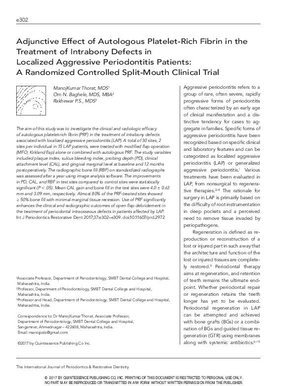 (PDF) Adjunctive Effect of Autologous Platelet-Rich Fibrin in the ...