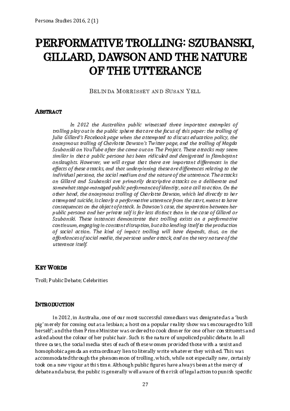 Performative trolling: Szubanski, Gillard, Dawson and the nature of the utterance