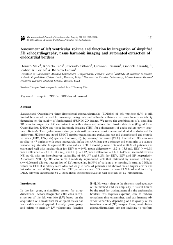 (PDF) Assessment of left ventricular volume and function by integration ...