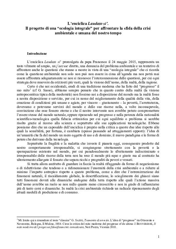 (PDF) L'enciclica Laudato si'. Il progetto di una "ecologia integrale ...