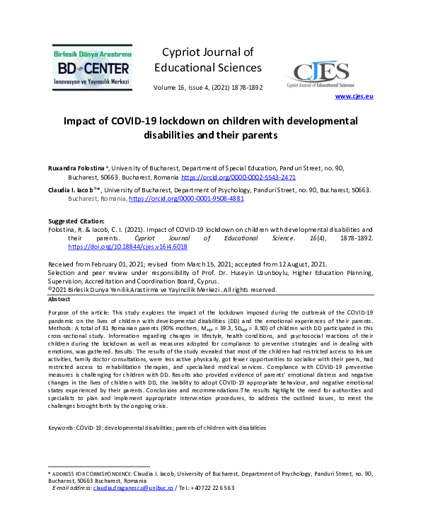 (PDF) Impact of COVID-19 lockdown on children with developmental ...