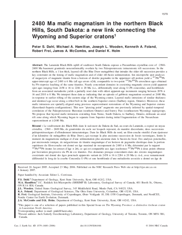 (PDF) 2480 Ma mafic magmatism in the northern Black Hills, South Dakota ...