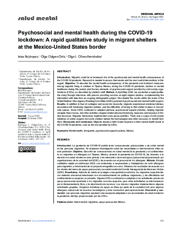 (PDF) Psychosocial and mental health during the COVID-19 lockdown: A ...