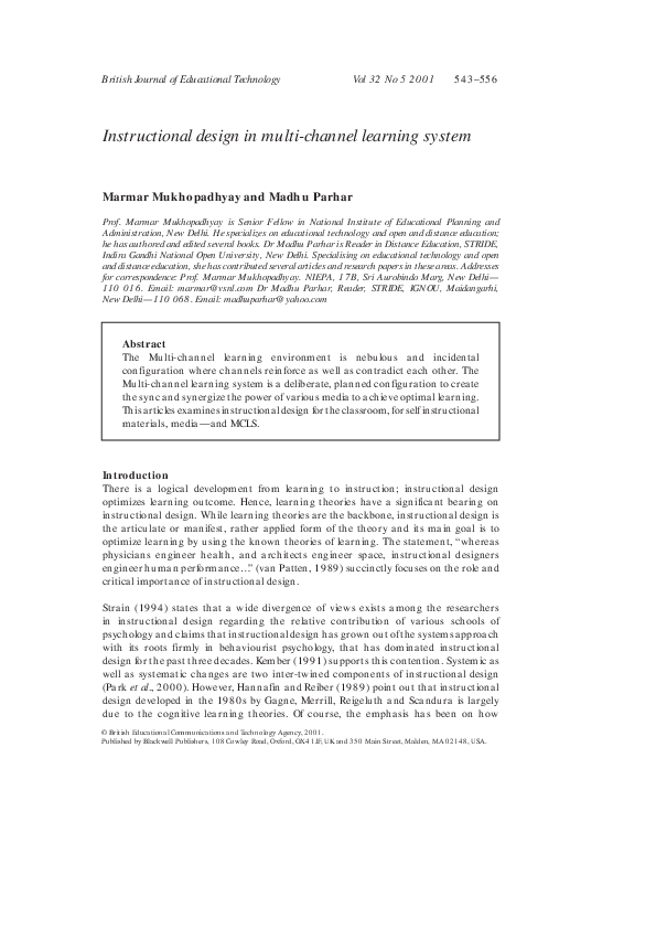 (PDF) Instructional design in multi-channel learning system