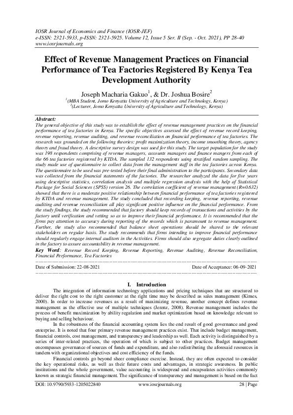 (PDF) Effect of Revenue Management Practices on Financial Performance ...