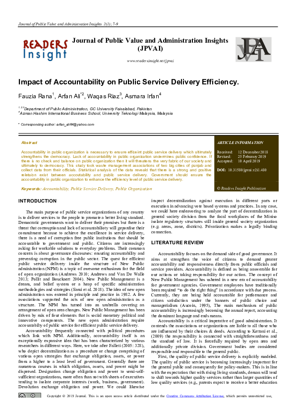 (PDF) Impact of Accountability on Public Service Delivery efficiency