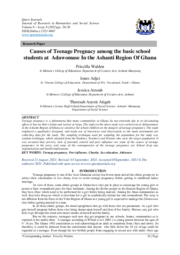(PDF) Causes of Teenage Pregnacy among the basic school students at ...