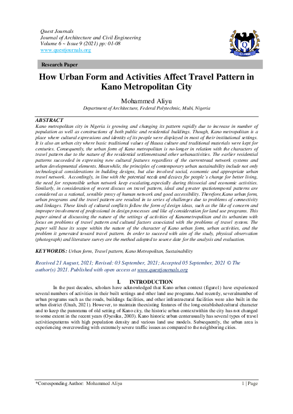 (PDF) How Urban Form and Activities Affect Travel Pattern in Kano ...