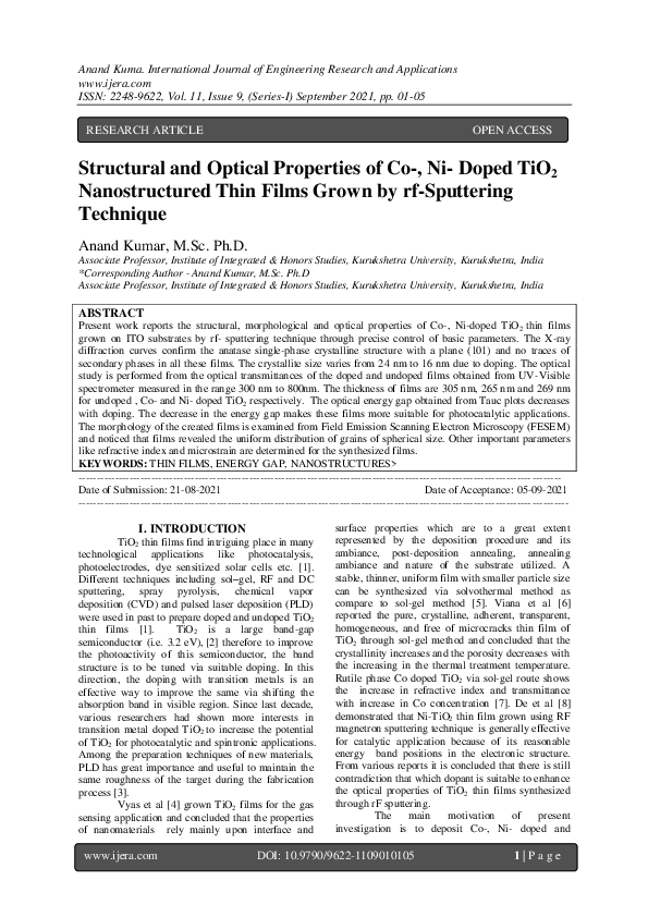 (PDF) Structural and Optical Properties of Co-, Ni-Doped TiO 2 ...