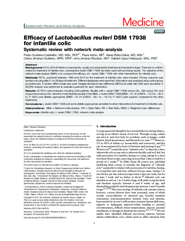 (PDF) Efficacy of Lactobacillus reuteri DSM 17938 for infantile colic ...