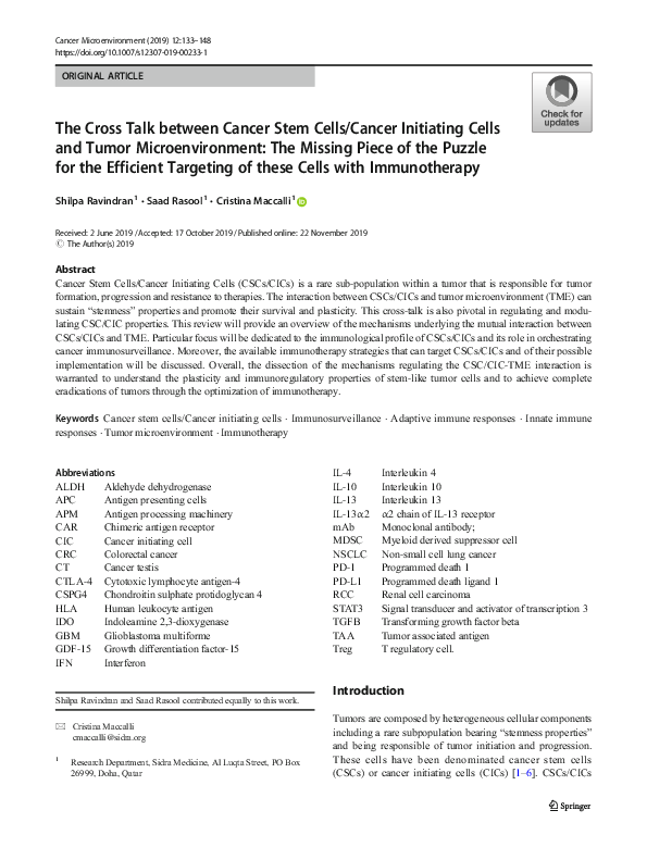 (PDF) The Cross Talk between Cancer Stem Cells/Cancer Initiating Cells ...