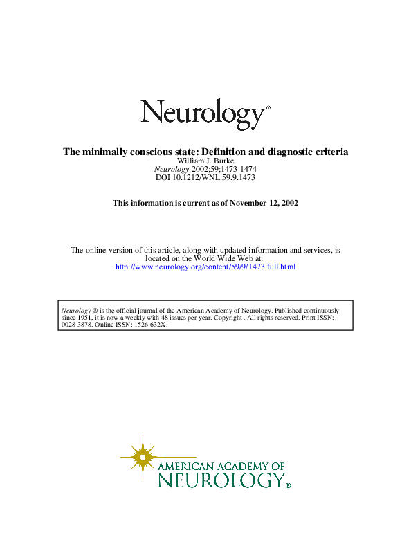 (PDF) The minimally conscious state Definition and diagnostic criteria