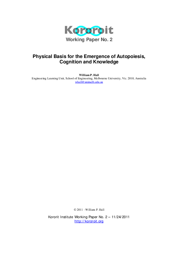 (PDF) Physical Basis for the Emergence of Autopoiesis, Cognition and