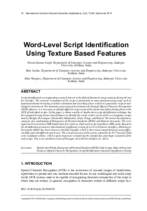 (PDF) Word-Level Script Identification Using Texture Based Features