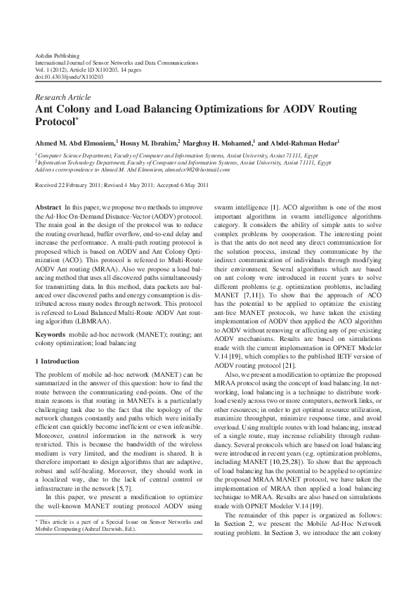 (PDF) Ant Colony and Load Balancing Optimizations for AODV Routing ...