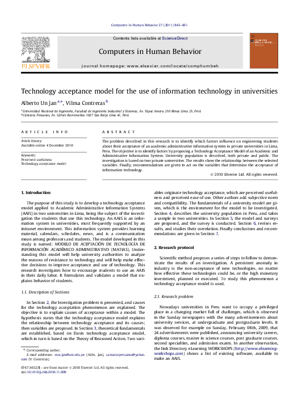 (PDF) Technology acceptance model for the use of information technology ...