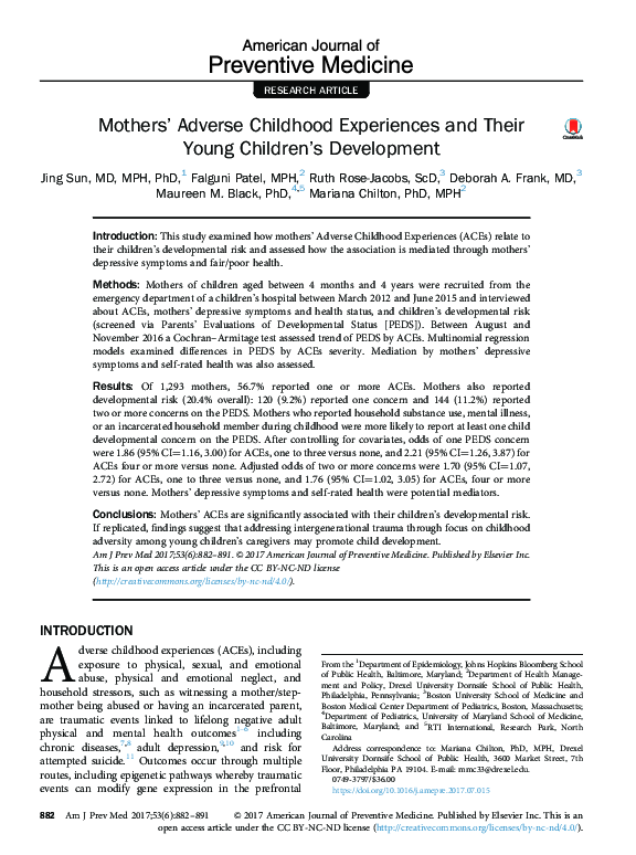 (PDF) Mothers’ Adverse Childhood Experiences and Their Young Children’s ...