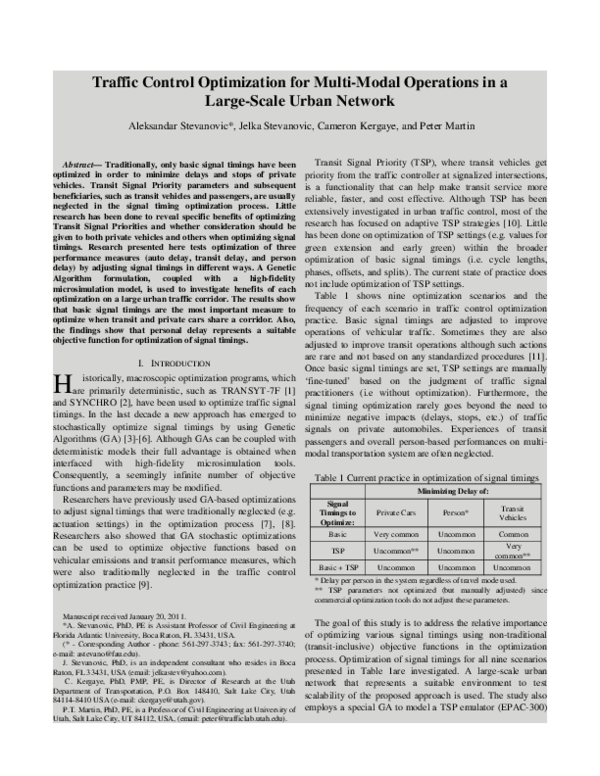 (PDF) Traffic control optimization for multi-modal operations in a ...