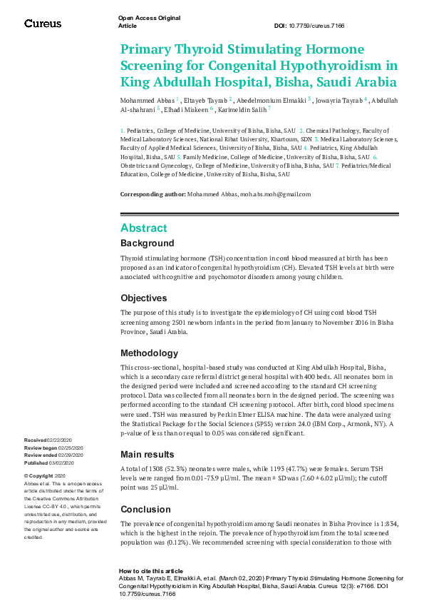 (PDF) Primary Thyroid Stimulating Hormone Screening for Congenital ...