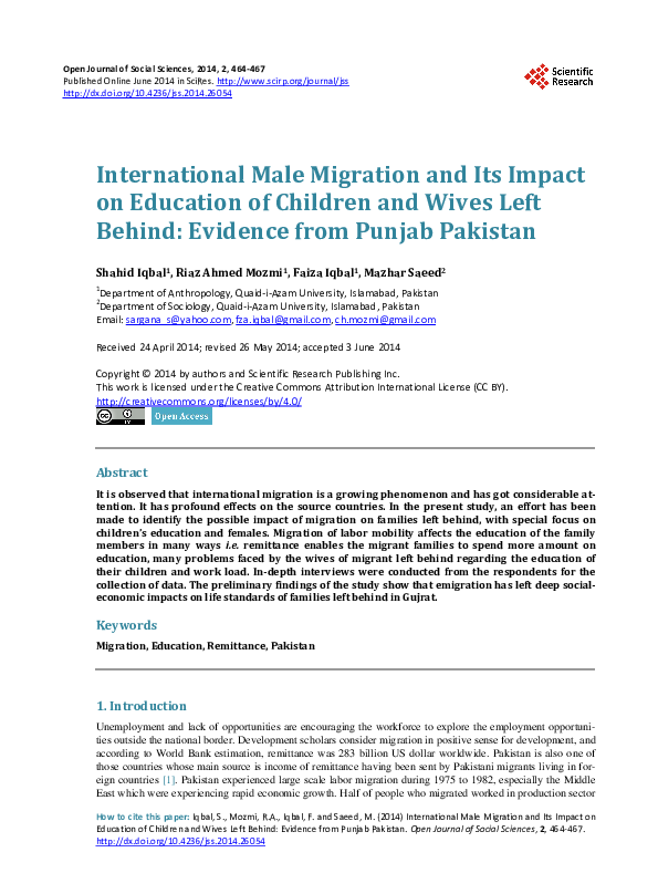 (PDF) International Male Migration and Its Impact on Education of ...