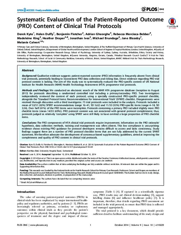 (PDF) Systematic Evaluation of the Patient-Reported Outcome (PRO ...