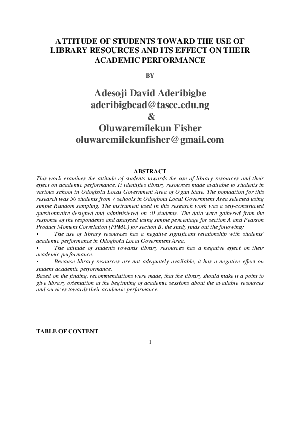 (PDF) ATTITUDE OF STUDENTS TOWARD THE USE OF LIBRARY RESOURCES AND ITS ...