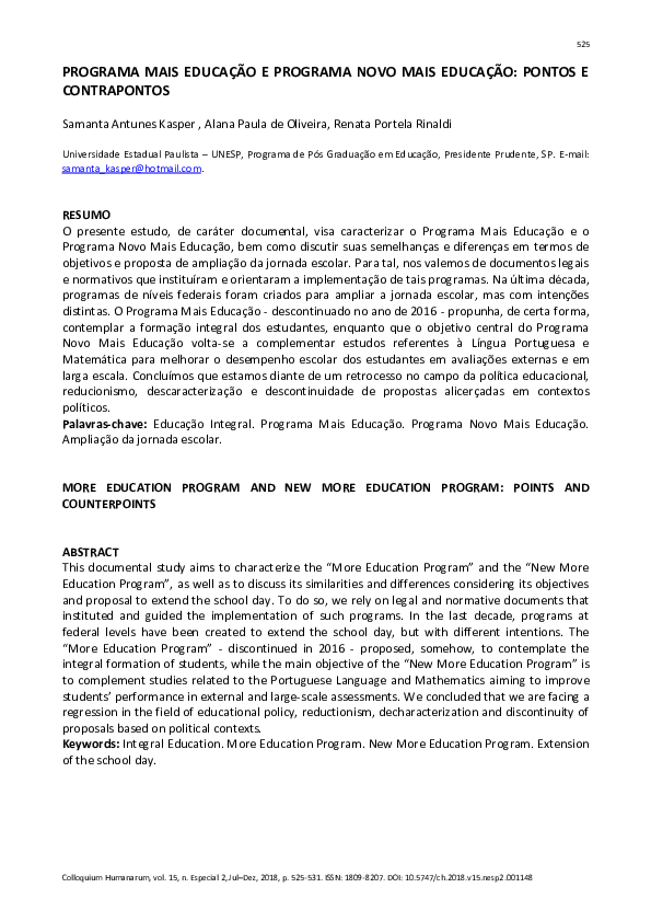 (PDF) Programa Mais Educação e Programa Novo Mais Educação: Pontos e ...