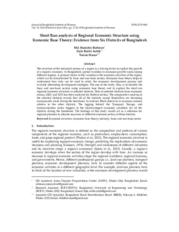 (PDF) Short Run analysis of Regional Economic Structure using Economic ...