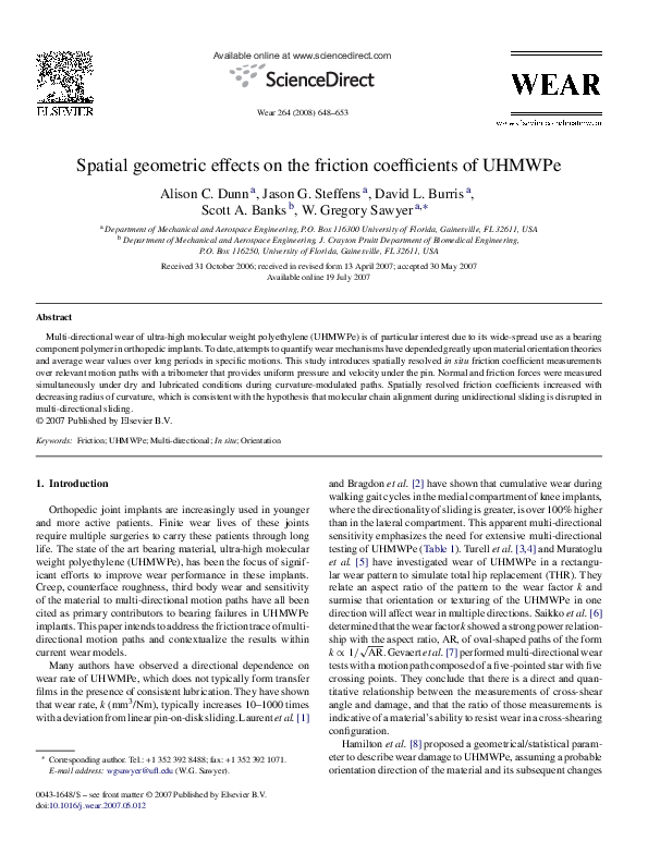 (PDF) Spatial geometric effects on the friction coefficients of UHMWPe