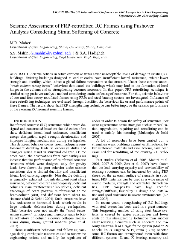 (PDF) Seismic Assessment of FRP-Retrofitted RC Frames Using Pushover ...