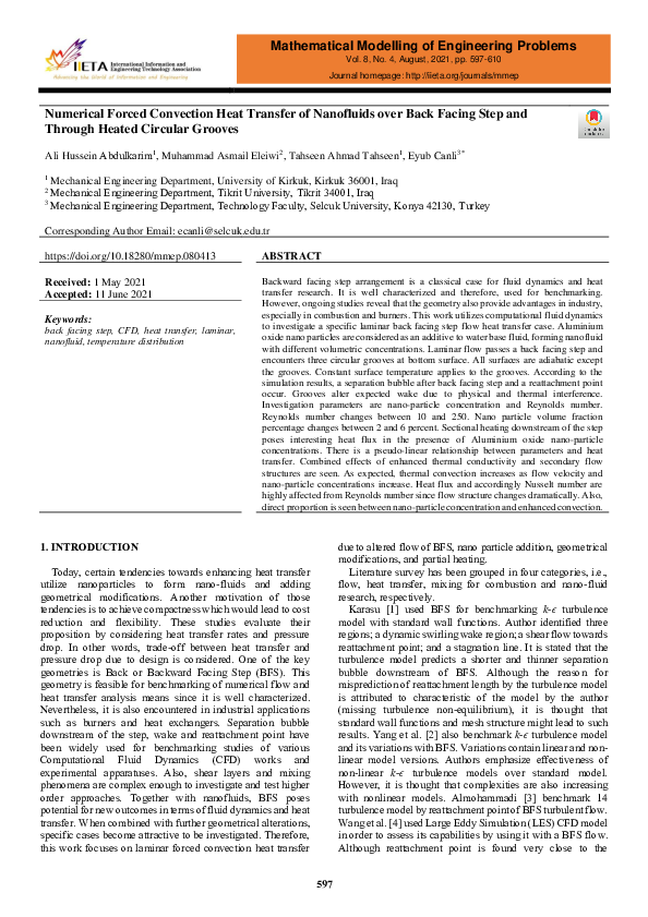 (PDF) Numerical Forced Convection Heat Transfer of Nanofluids over Back ...