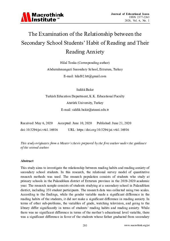 (PDF) The Examination of the Relationship between the Secondary School ...