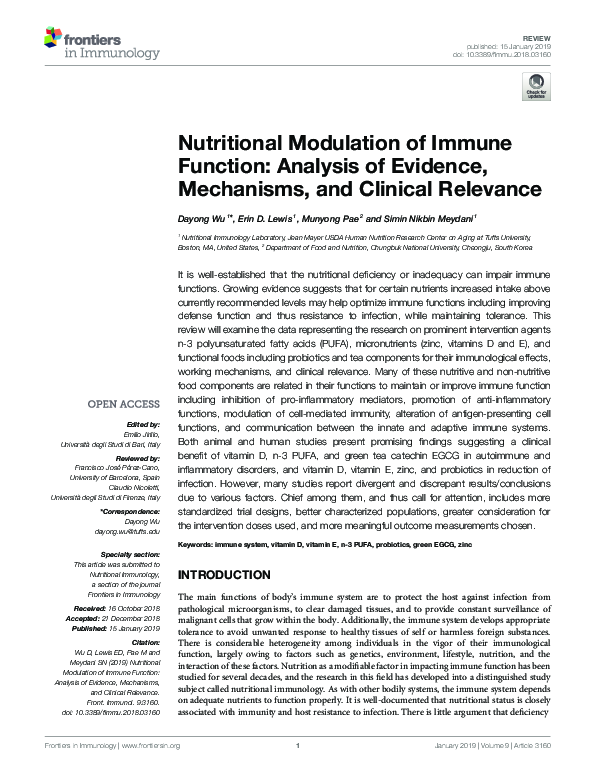 (PDF) Nutritional Modulation of Immune Function: Analysis of Evidence ...