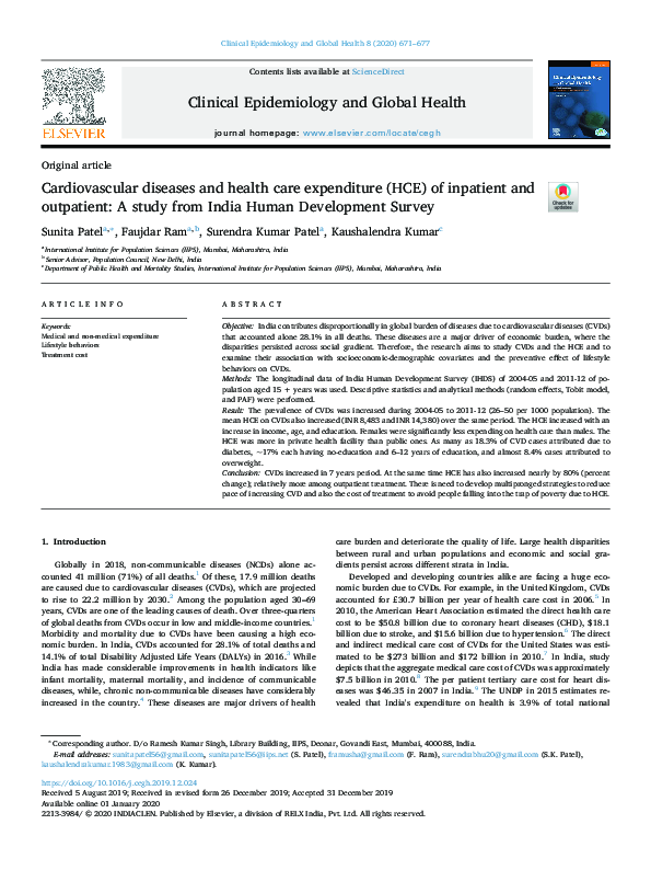 (PDF) Cardiovascular diseases and health care expenditure (HCE) of ...