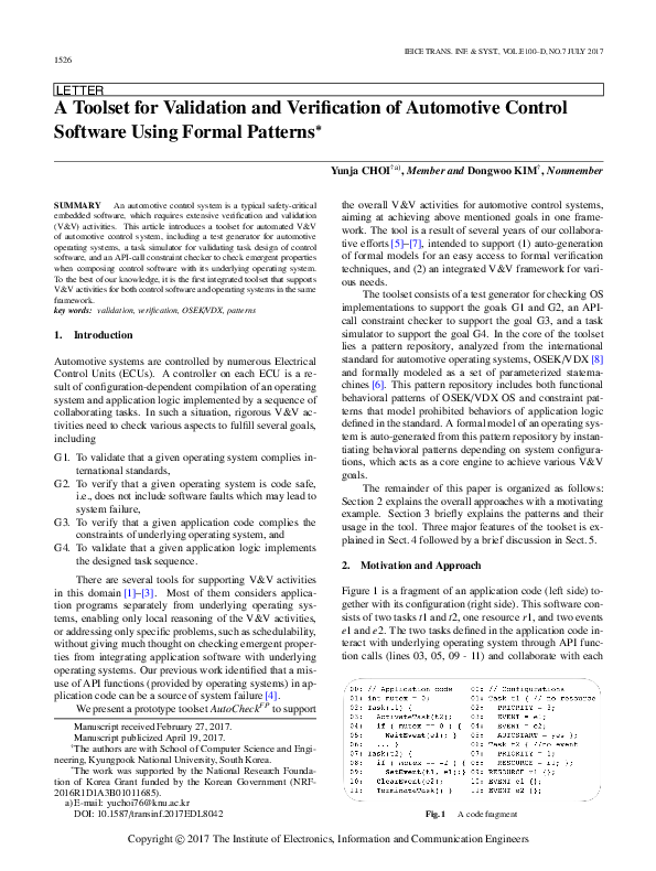 (PDF) A Toolset for Validation and Verification of Automotive Control ...