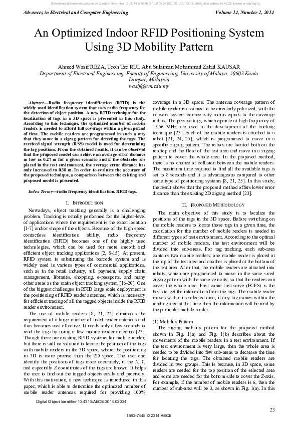 (PDF) An Optimized Indoor RFID Positioning System Using 3D Mobility Pattern
