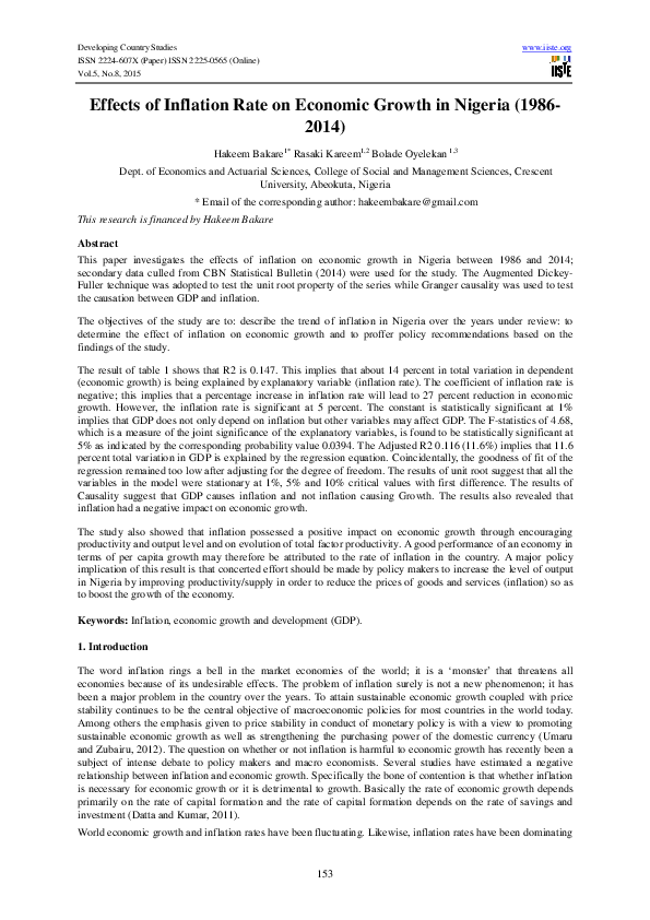 (PDF) Effects of Inflation Rate on Economic Growth in Nigeria (1986-2014)