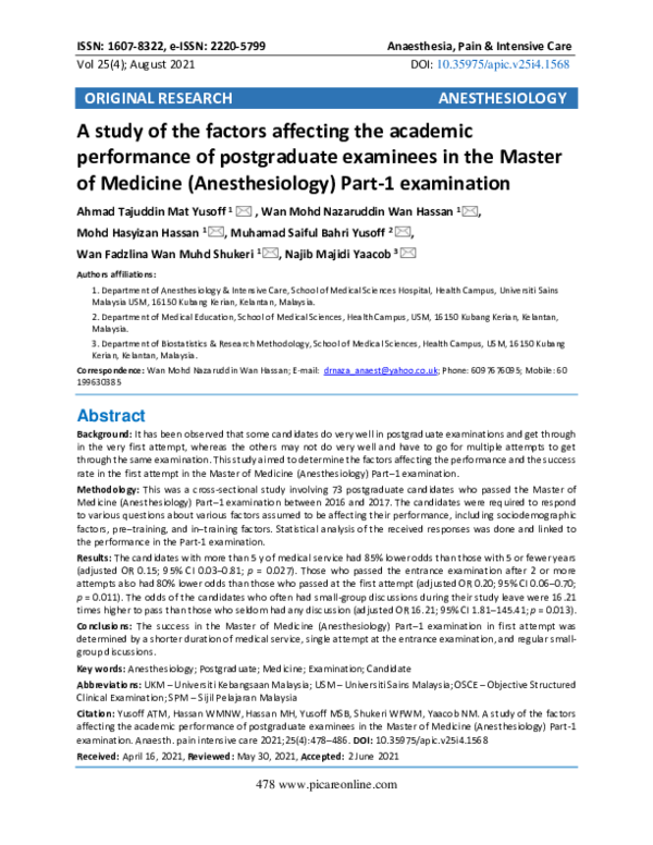 (PDF) A study of the factors affecting the academic performance of ...