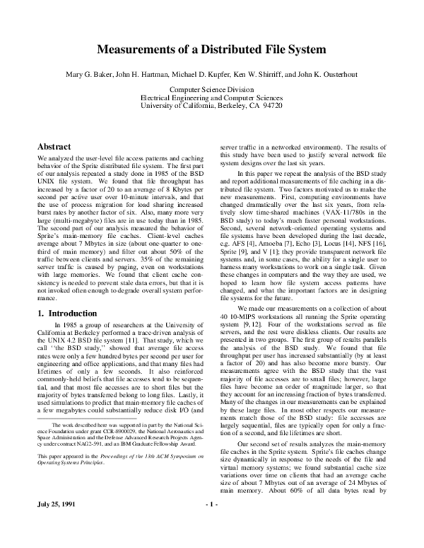 (PDF) Measurements of a distributed file system | Mary Baker - Academia.edu
