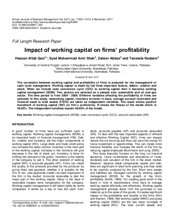 (PDF) Impact of working capital on firms’ profitability