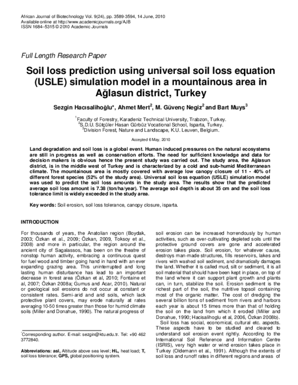 (PDF) Soil loss prediction using universal soil loss equation (USLE ...